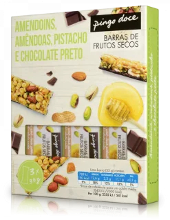 Barras de Amendoins, Amêndoas, Pistáchio e Chocolate Preto