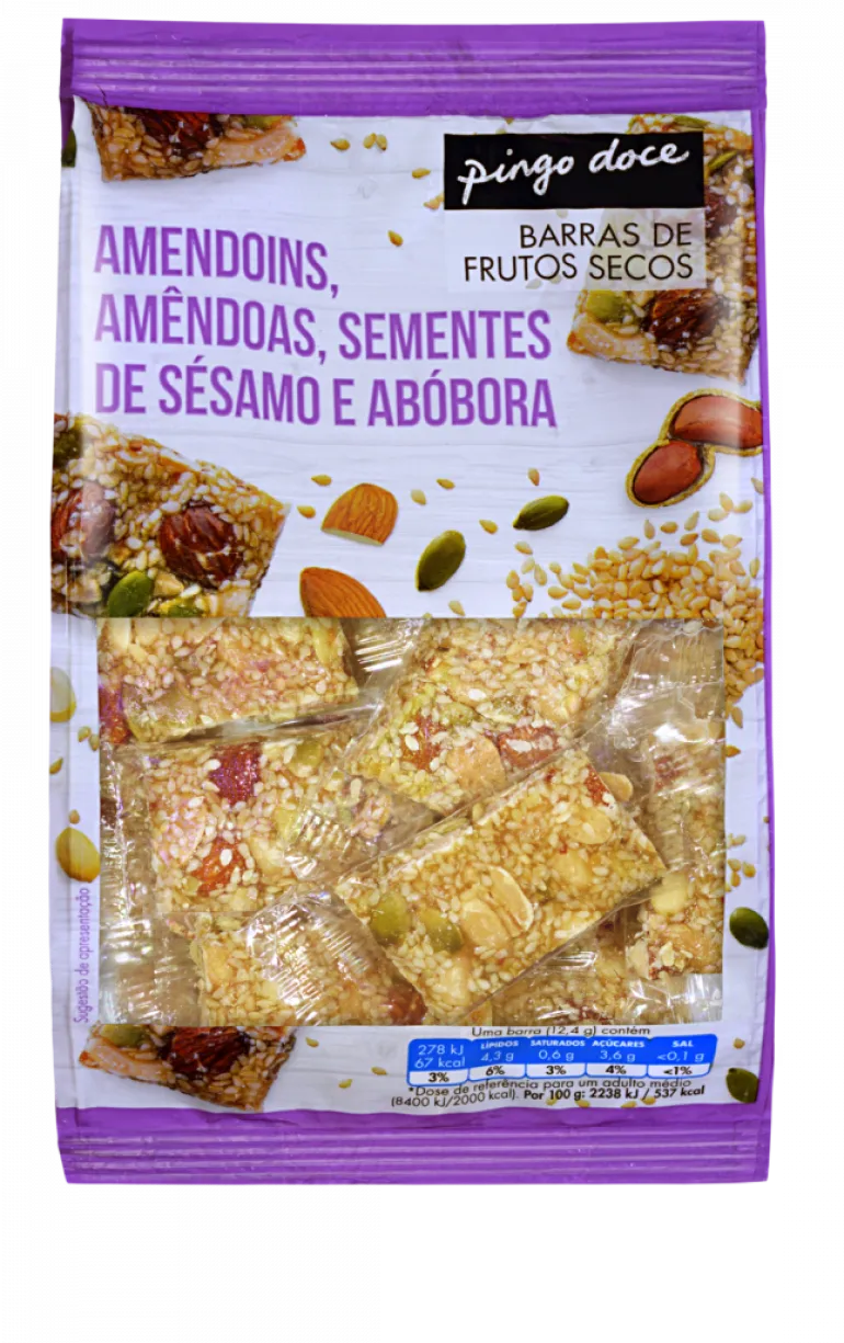 Barras de Amendoins, Amêndoas, Sementes de Sésamo e Abóbora