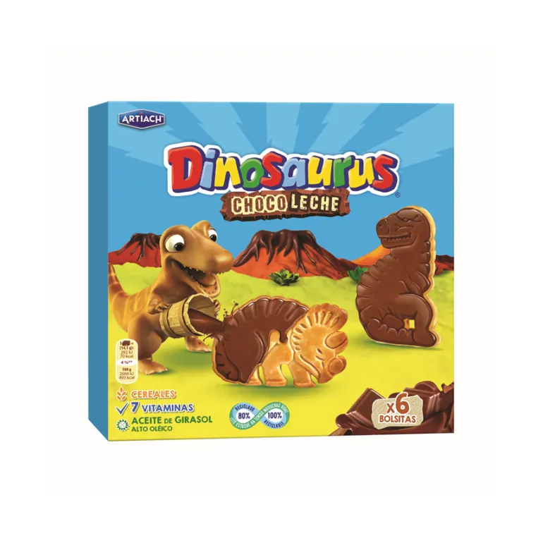 Bolachas com Cereais e Chocolate de Leite Dinosaurus Pack 6