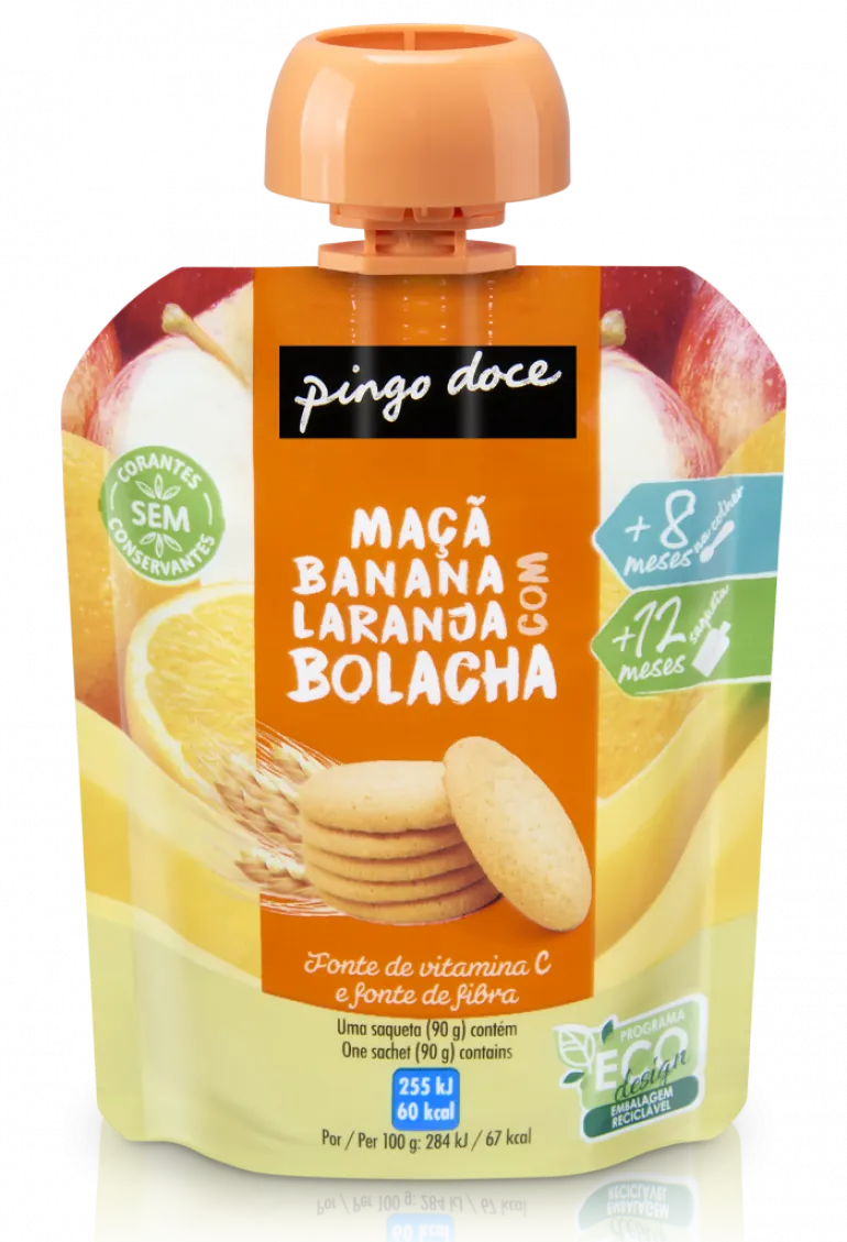 Bolsa de Fruta Maçã, Banana e Laranja com Bolacha