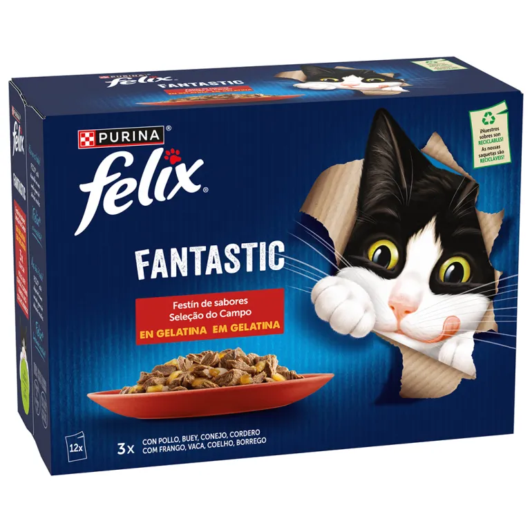 Comida Húmida para Gato Fantastic Seleção do Campo em Gelatina