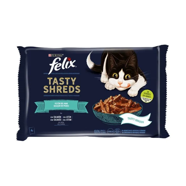 Comida Húmida para Gato Tasty Shreds Salmão e Atum