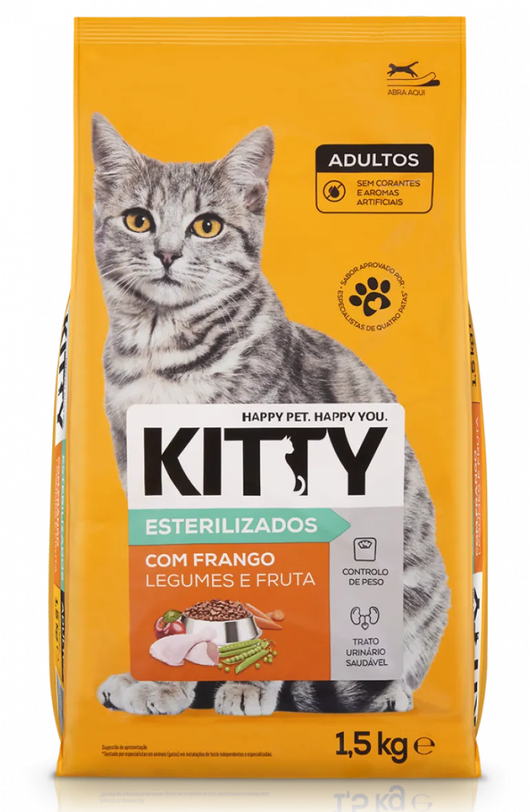Comida Seca para Gato Esterilizado com Frango, Legumes e Fruta