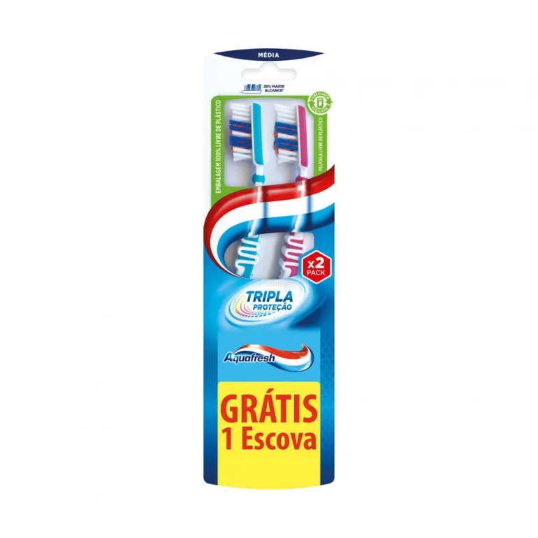 Escovas de Dentes Tripla Proteção Médias 1+1 Grátis