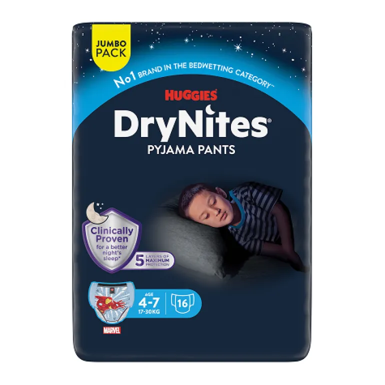 Fraldas DryNites Menino 4-7 Anos 17-30kg