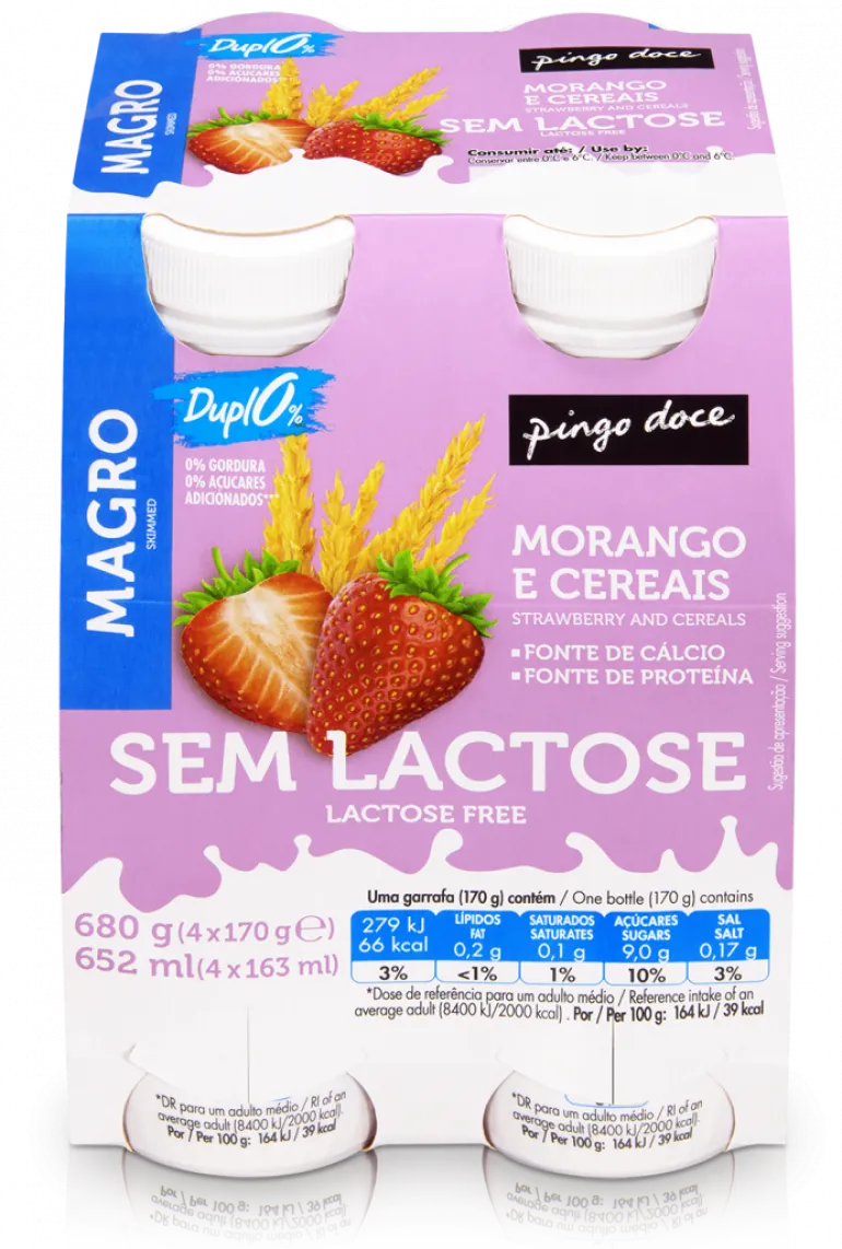 Iogurte Líquido sem Lactose Morango e Cereais 0% Pack 4
