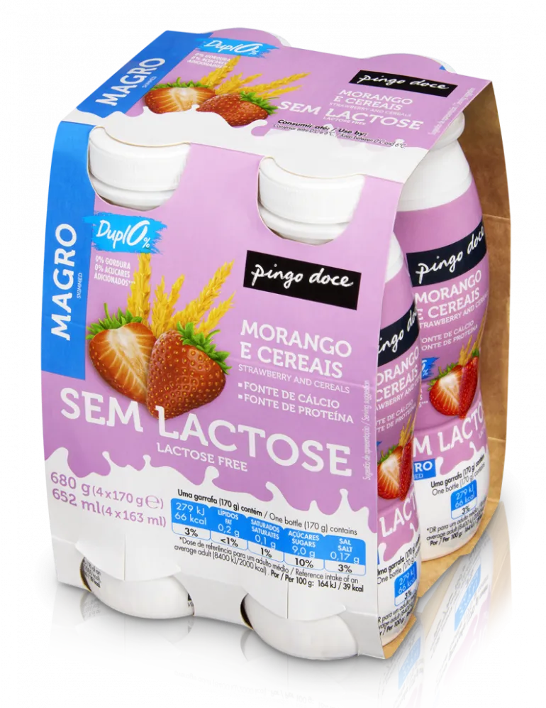 Iogurte Líquido sem Lactose Morango e Cereais 0% Pack 4