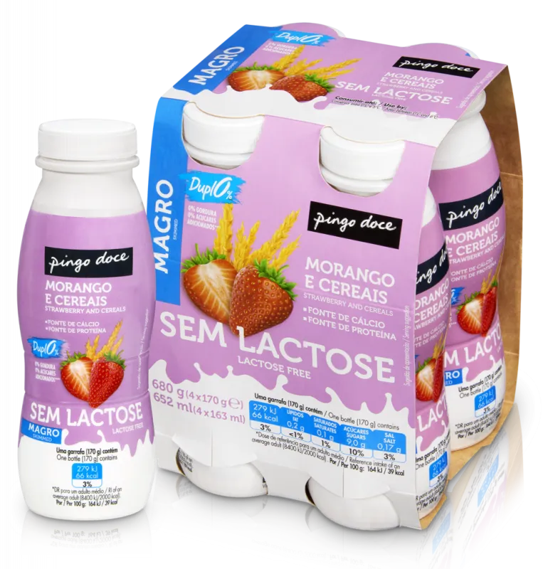 Iogurte Líquido sem Lactose Morango e Cereais 0% Pack 4