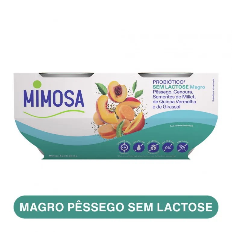 Iogurte Magro Probiótico sem Lactose Pêssego, Cenoura e Sementes