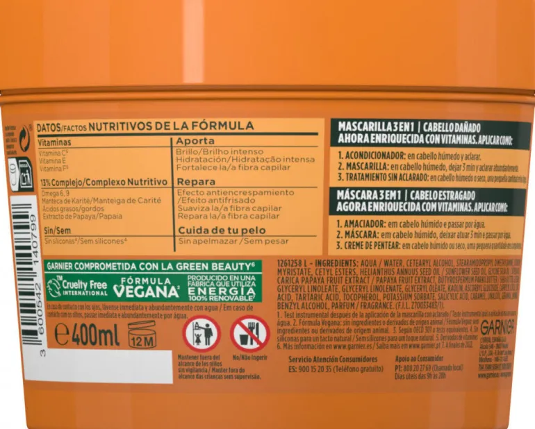 Máscara Fructis Hair Food Papaia Reparadora