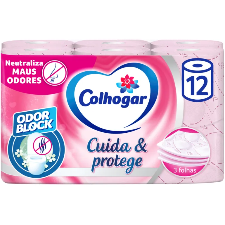 Papel Higiénico Cuida & Protege Rosa 3 Folhas 12 Rolos