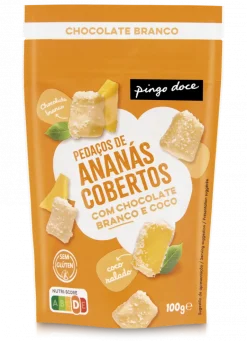 Pedaços de Ananás Cobertos com Chocolate Branco e Coco