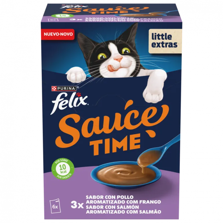 Snack Líquido para Gato Adulto Sauce Time Frango e Salmão Saquetas