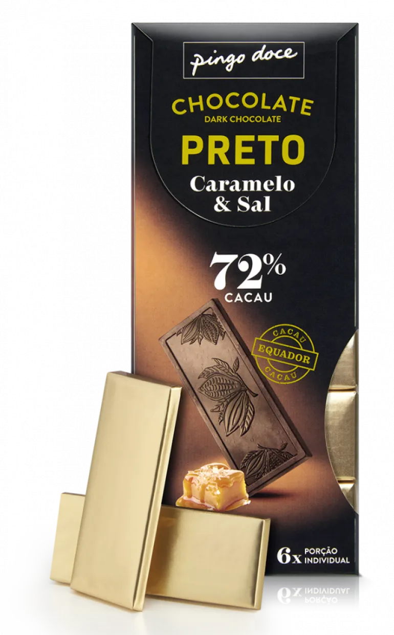 Tablete de Chocolate Negro com Caramelo e Sal 72% Cacau